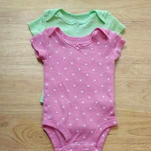 Carter's Pink & Light Green Polka Dot Short-Sleeve Bodysuit Pair